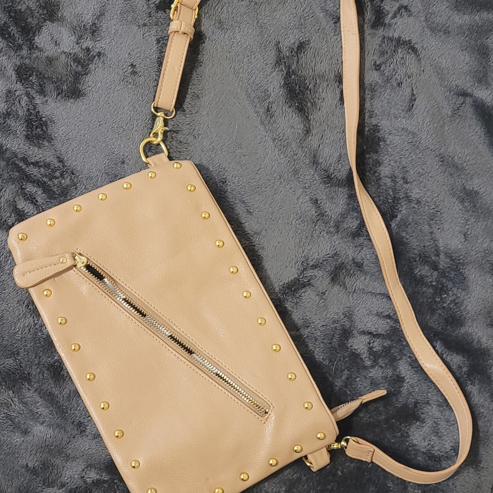Charming Charlie Tan Crossbody Bag with Gold Studs